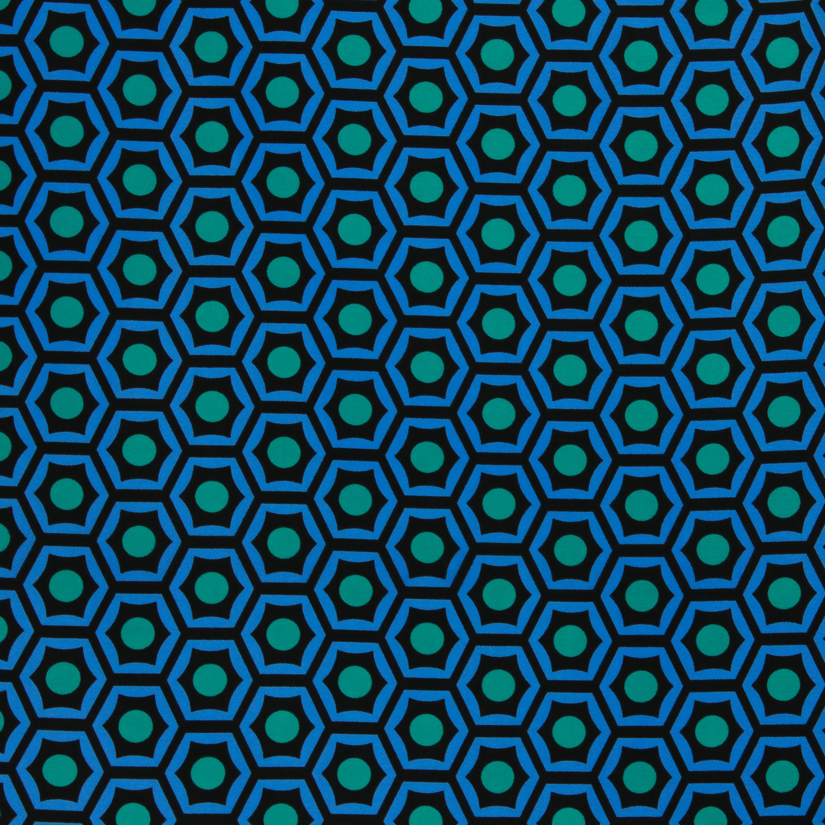 Polyester crêpe met blauw abstract motief